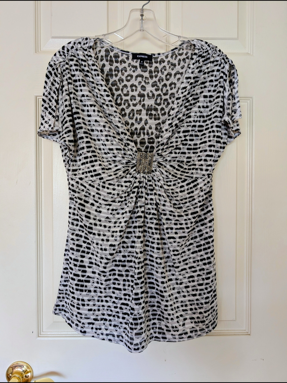 Express Black & White Printed Crystals/Beads Front Decorative Embellishment.